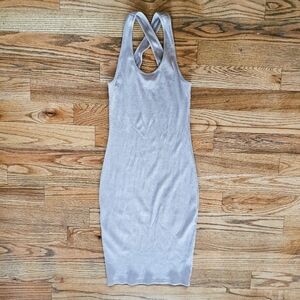 Vici Size M Ribbed Bodycon Midi Dress Taupe or Greige Color Criss-Cross Tank
